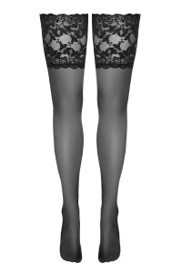 Bas autofixants large jarretière dentelle noir - Cotelli Legwear