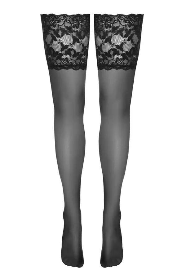 Bas autofixants large jarretière dentelle noir - Cotelli Legwear