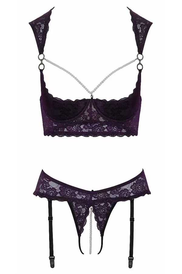 Open lingerie set purple