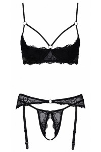 Schwarze offene Dessous-Set