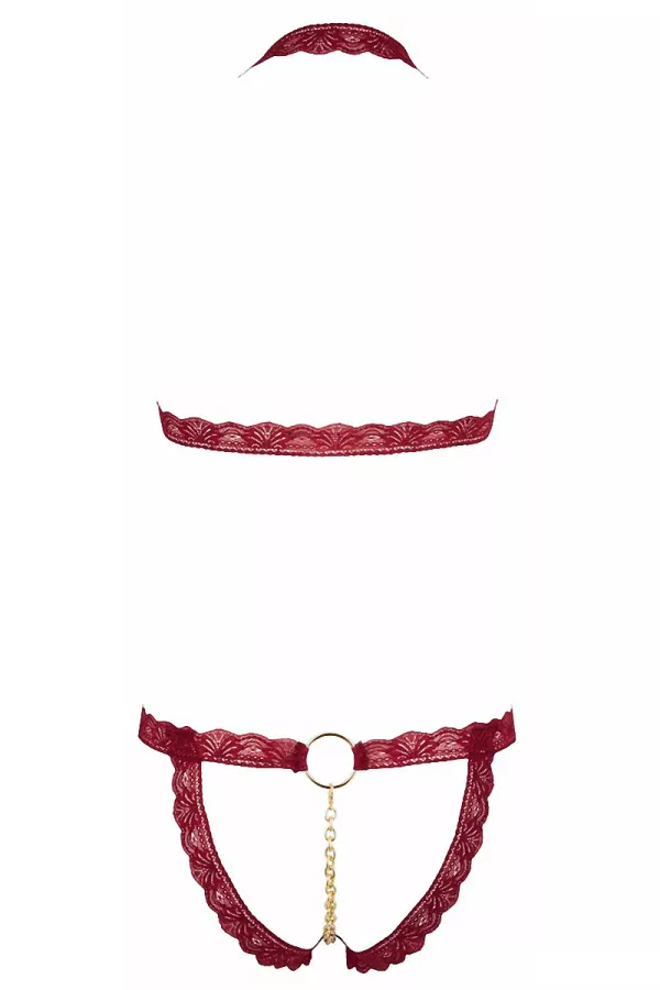 Ensemble string ouvert et seins nus bordeaux - Cottelli Lingerie