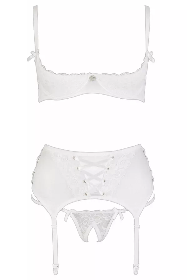 Ensemble lingerie 3 pièces ouvert blanc - Cottelli Lingerie