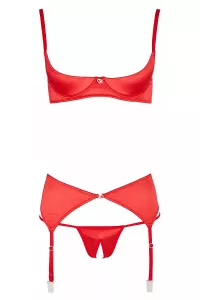 Ensemble lingerie 3 pièces ouvert rouge - Cottelli Lingerie