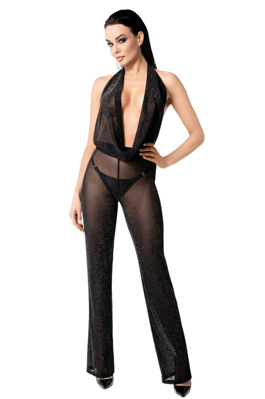 Bodysuit bare back in glittered netting Luminara F350 - Noir Handmade