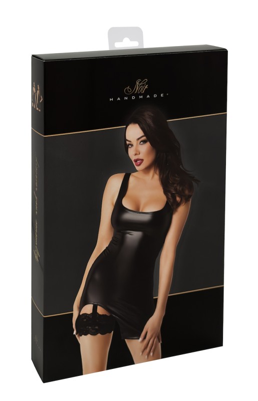 Mini dress wetlook with garter Velvetine F344 - Noir Handmade | Tentations