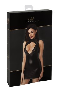 Mini robe dos nu wetlook & dentelle Pandora F343 - Noir Handmade |Tentations