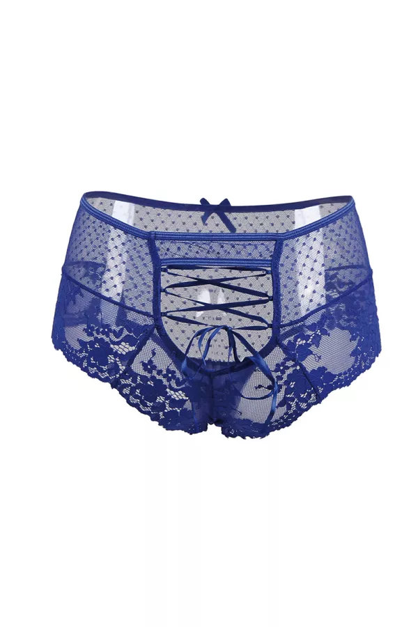 Tanga sexy bleu à laçage