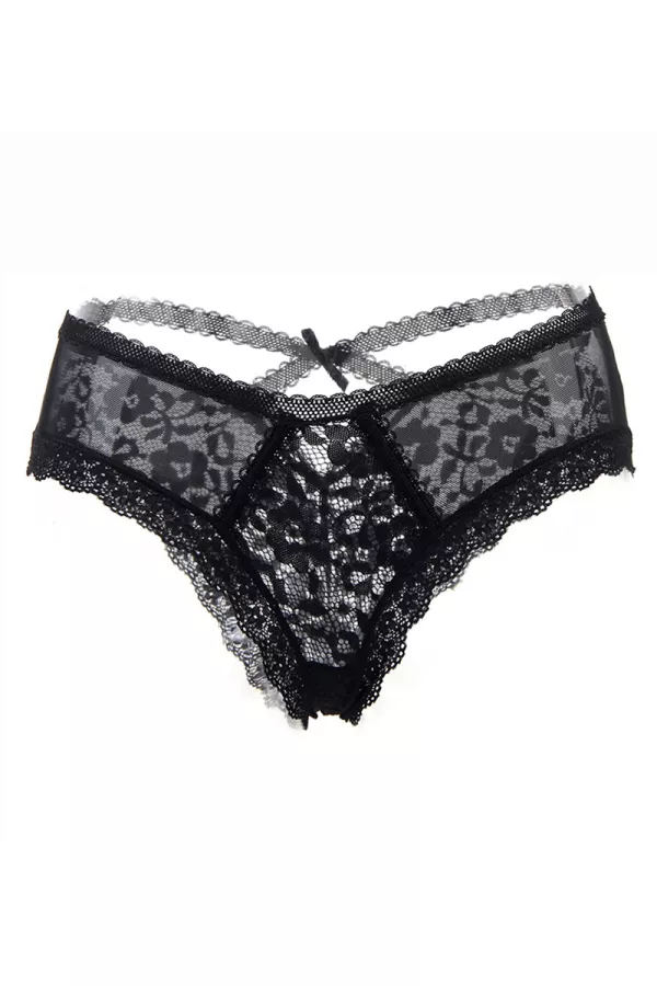 Tanga noir en dentelle fine