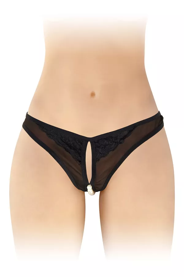 Open thong with beads Sophie - black