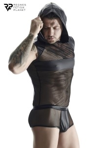 Hood t-shirt wetlook and mesh