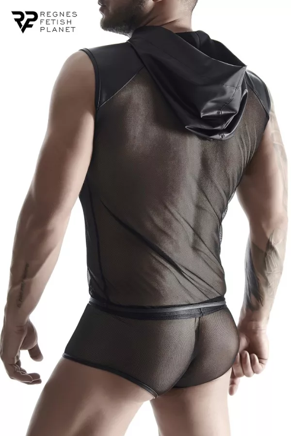 Hood t-shirt wetlook and mesh