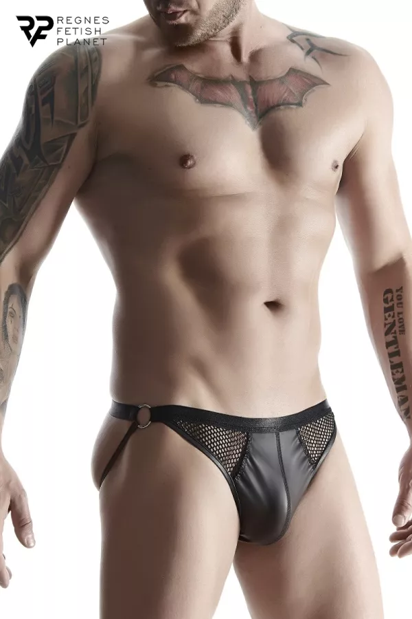 Schwarzer Wetlook- und Netz-Jockstrap