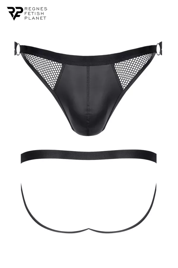 Schwarzer Wetlook- und Netz-Jockstrap