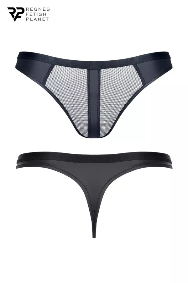 Schwarzer Tanga aus Wetlook und Mesh