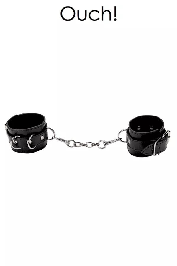 Premium black leather handcuffs