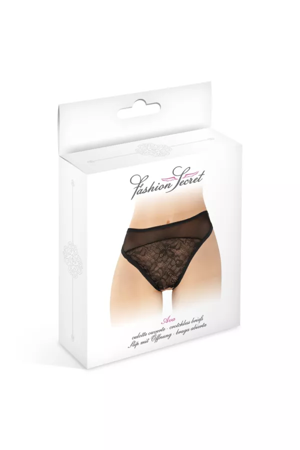 Tanga noir ouvert Ava - Fashion Secret