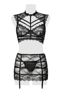 Erotic set with suspender skirt and lace top