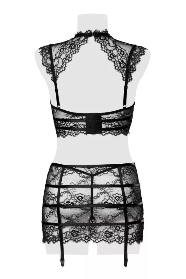 Erotic set with suspender skirt and lace top