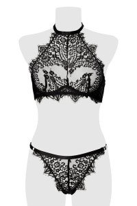 Bustier and lace string set - Grey Velvet