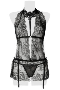 Set erotic lace dress, harness and thong