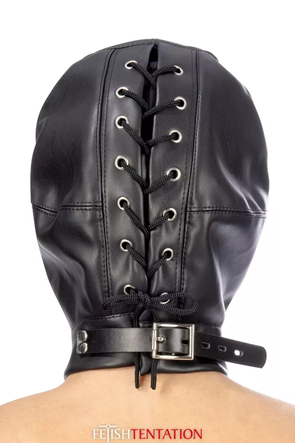 Leatherette BDSM bonnet with removable gag