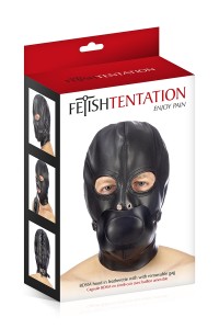 Leatherette BDSM bonnet with removable gag