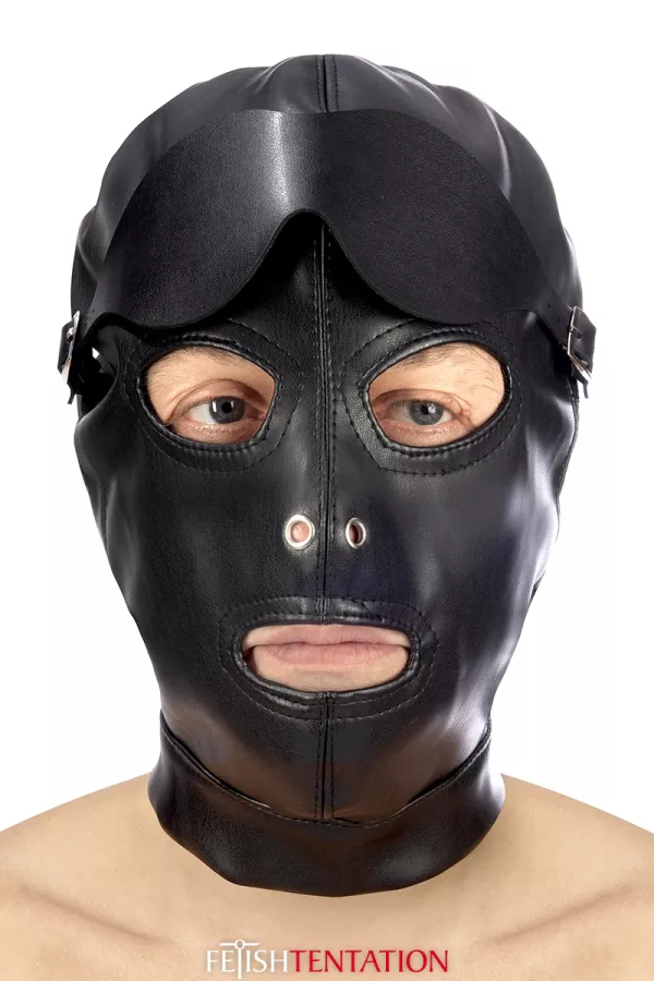 Faux leather balaclava with removable headband