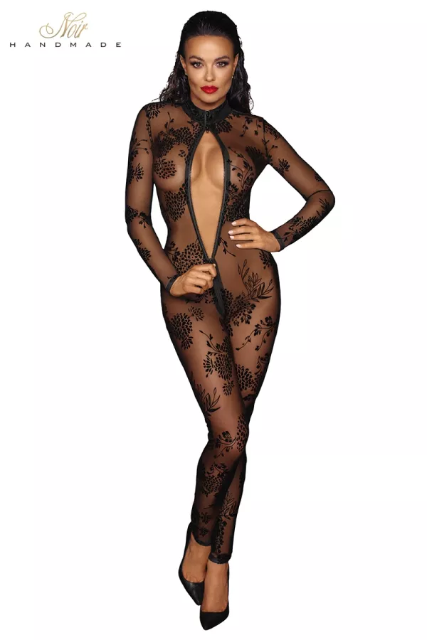 Flocked tulle full body suit F237