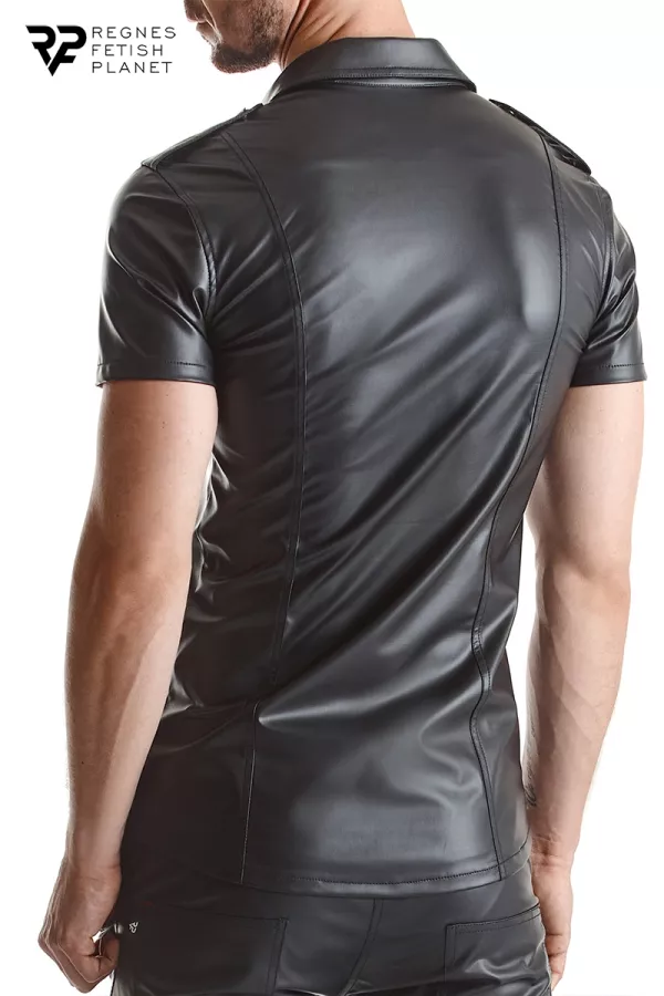 Chemise manches courtes wetlook noire Luca - Regnes