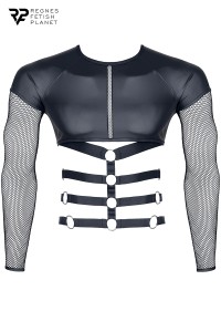 T-shirt harness wetlook and mesh