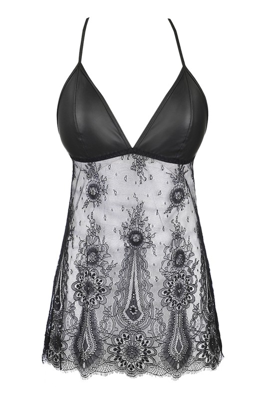 Lace and nightdress wetlook black V-9789- Axami