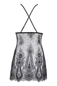 Lace and nightdress wetlook black V-9789- Axami