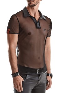 Transparent black mesh polo shirt