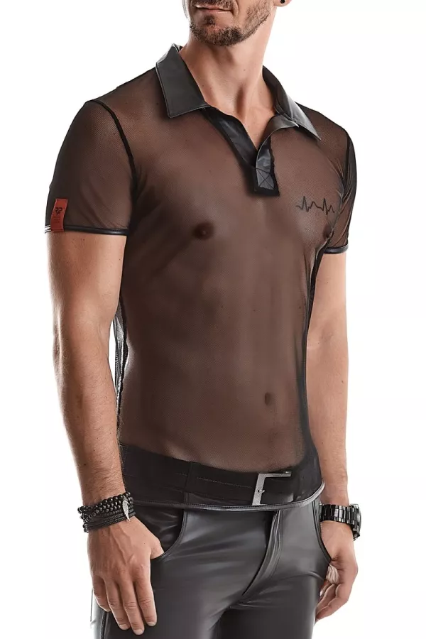 Schwarz transparentes Strick Polo