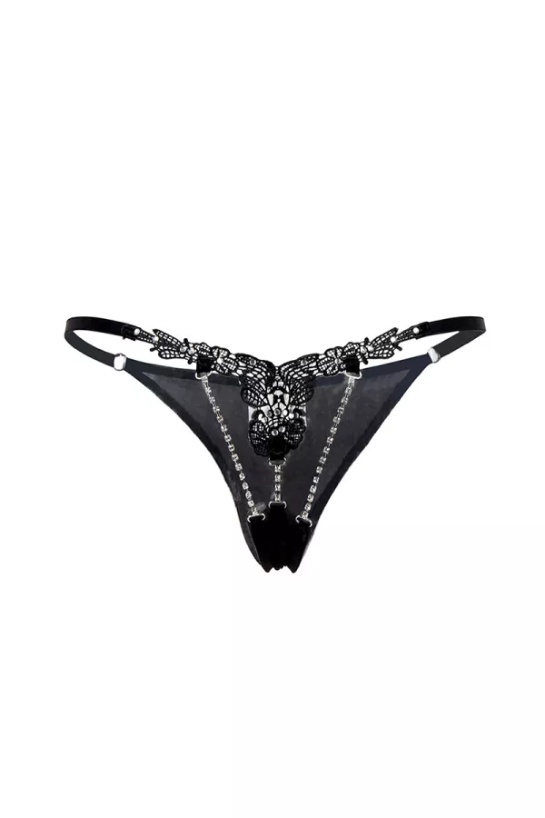 String aperto a strass nero