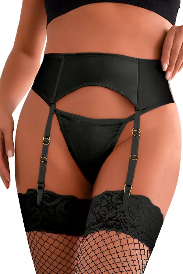 Wetlook garter belt with black string