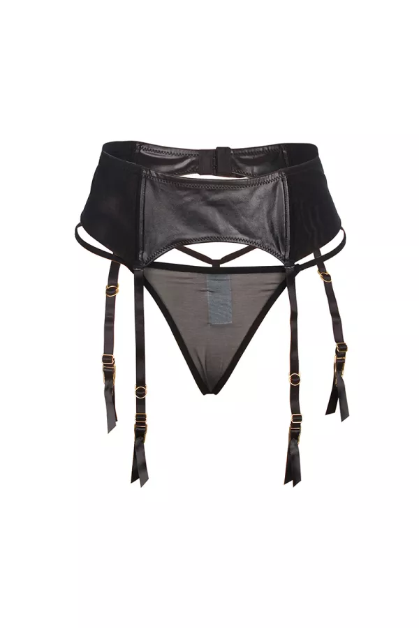 Wetlook garter belt with black string