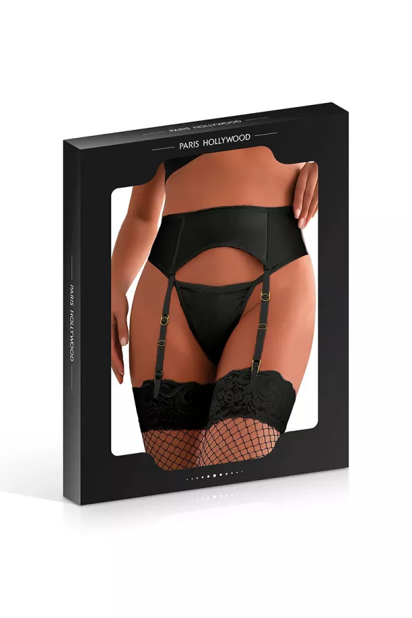 Wetlook garter belt with black string