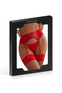 Wetlook garter belt with red string