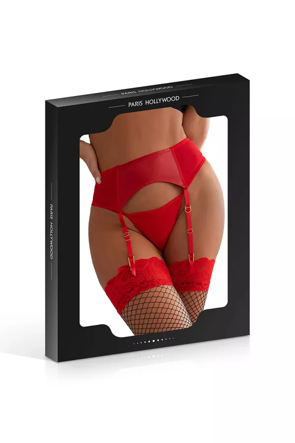 Wetlook garter belt with red string