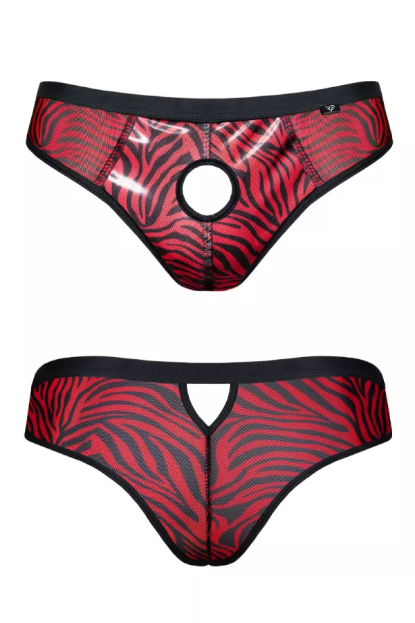 Slip type brésilien ouvert zébré rouge et noir - Regnes