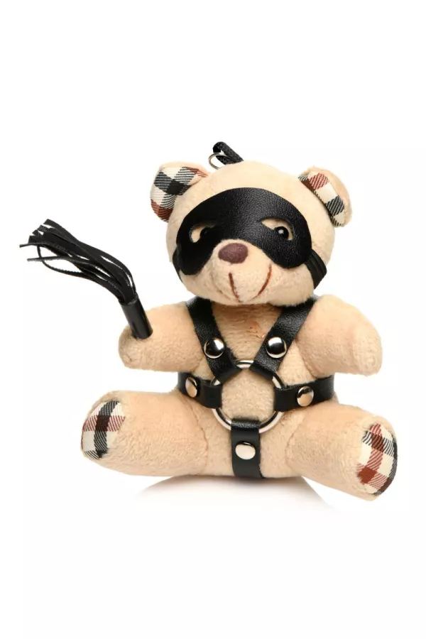 Teddy Bear BDSM keychain with flogger