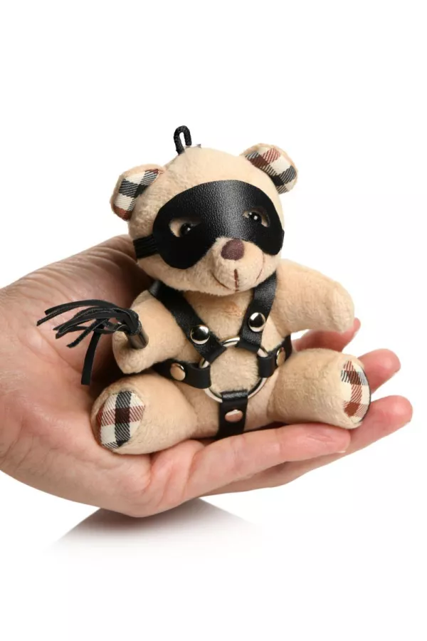 Teddy Bear BDSM keychain with flogger