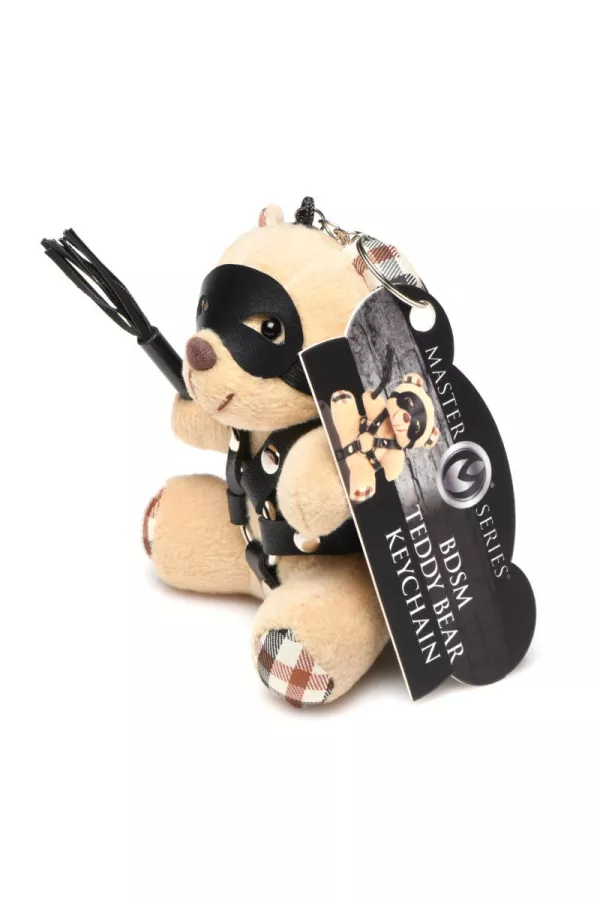 Teddy Bear BDSM keychain with flogger